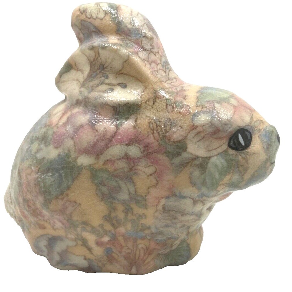Vtg‎ Calico Floral Decoupage Bunny Rabbit Easter Spring Yellow Pink Blue